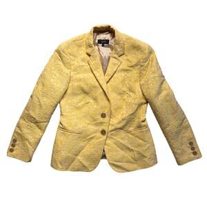 Zanella Blazer Jacket 8 Womens Yellow Textured Jacquard Career Made in Italy